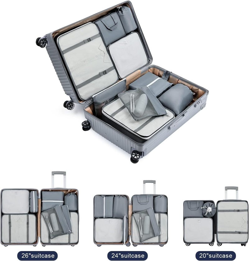 Easortm Packing Cubes for Travel - 9-Piece Luggage Packing Cubes for Suitcases Lightweight, Fits Carry-On Wrinkle-Free Mesh Bags for Efficient Travel Organization (Gray) - Image 3